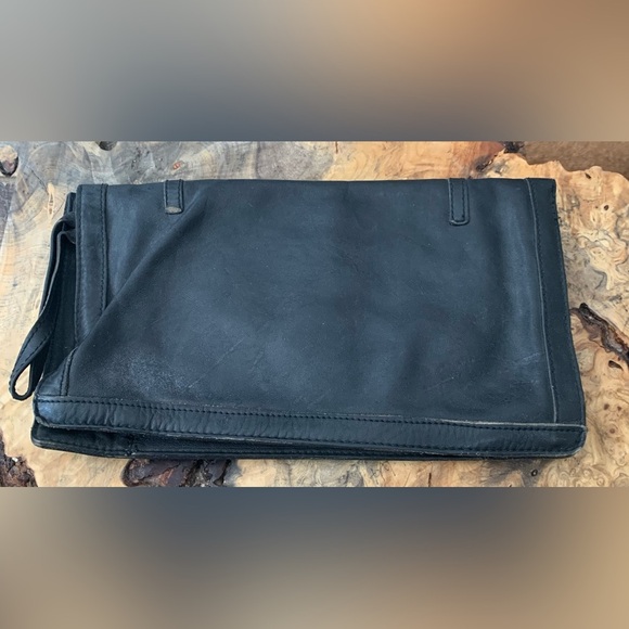 Vintage Black Leather Envelope Clutch Bag with Stitching Details - Picture 3 of 6
